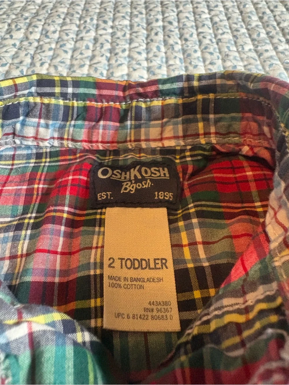 OshKosh B'gosh Plaid Button Down Long Sleeve Shirt 2 Toddler